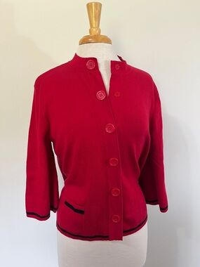 Mercer Street Studio Red and Black Snap Front Cardigan 3/4 Length sleeve Large
